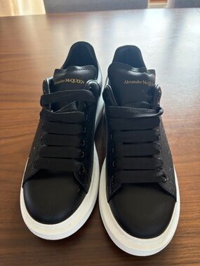 Alexander McQueen Black Leather Sneakers with White Sole